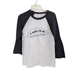 Large Long Sleeve White/Black Polyester/Cotton T-Shirt 45i